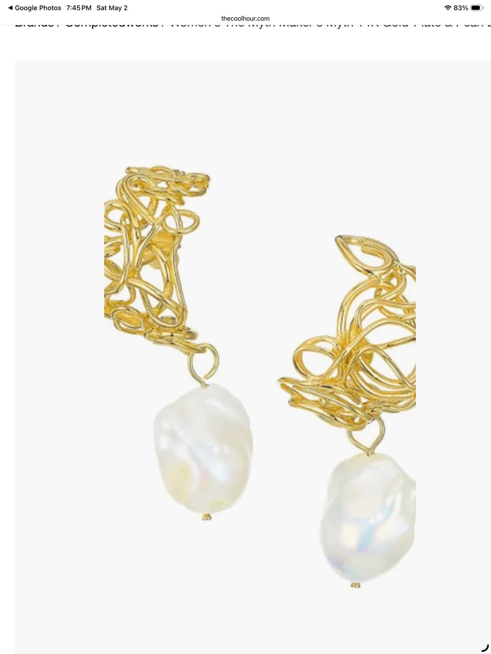 Completedworks Gold earrings with Baroque Pearls ‘ the Myth Makers Myth’ - Picture 4 of 6